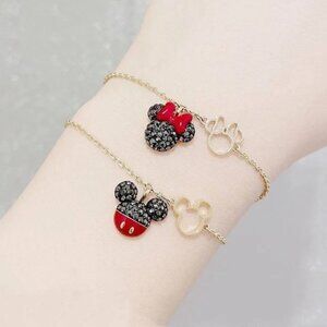 Two Swarovski Disney Mickey & Minnie Mouse Charm Gold Tone Bracelets EUC